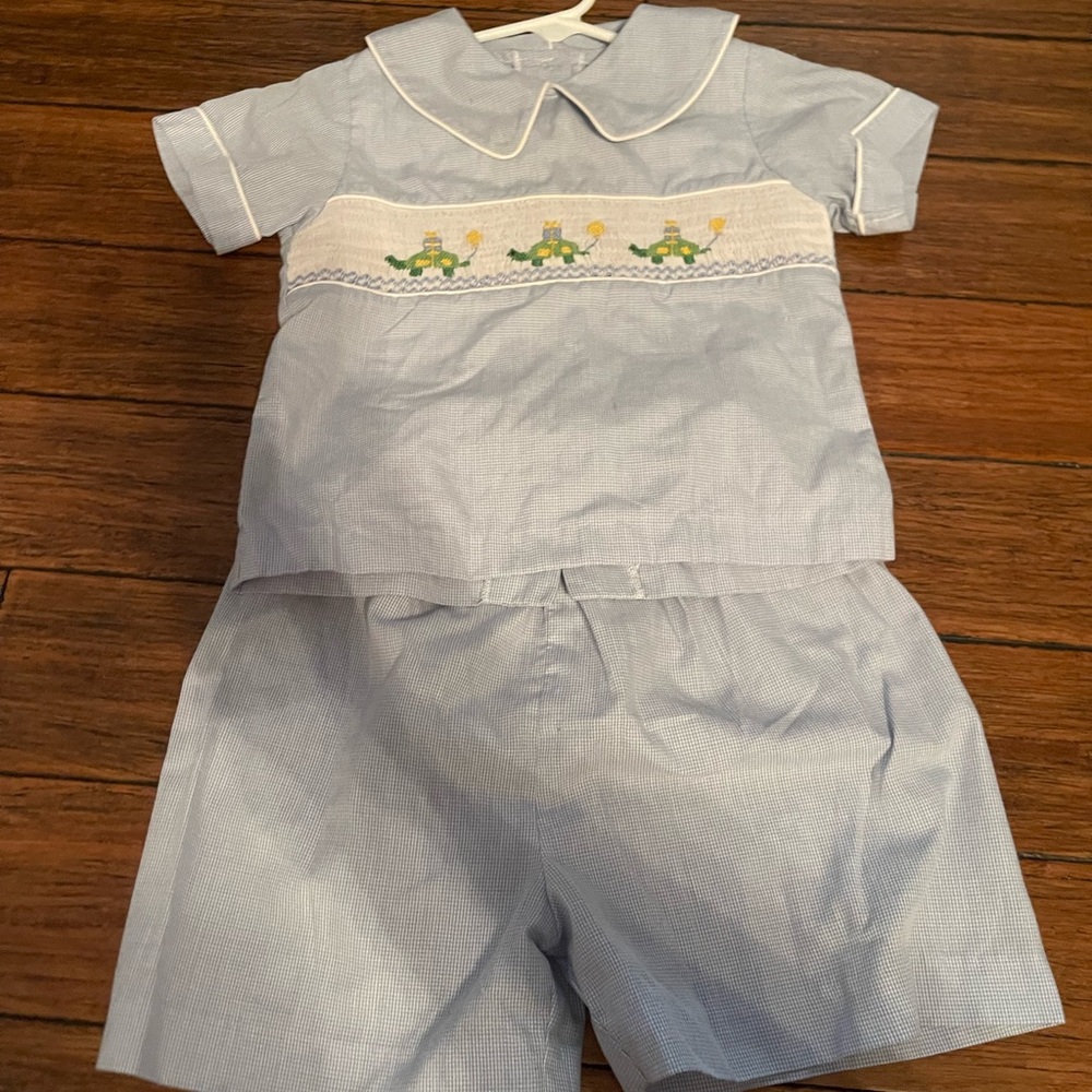 Two Friends Blue and White Matching Set with Embroidered Birthday Turtle Details
